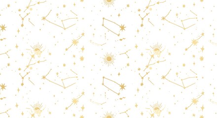 Celestial Watercolor: Golden Constellation Pattern