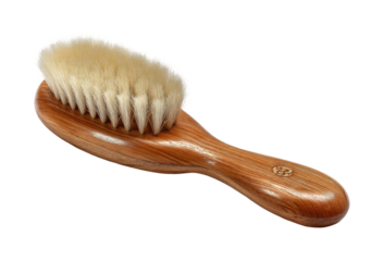 Brushing action with a natural wood brush home product, isolated on transparent background, png