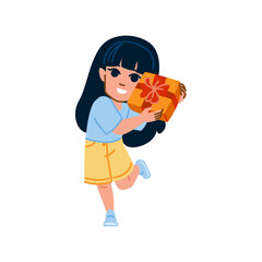 Happy girl holding gift box celebrating birthday party