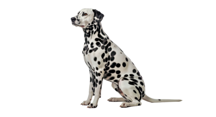 Dalmatian full body side view on white: spotted dog breed.