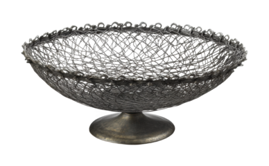 Elegant metal fruit bowl display home stylish modern design, isolated on transparent background, png