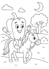 coloring book paprika riding a horse outdoors.