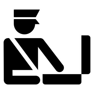 S&iacute;mbolo aduana. Control de equipajes. Icono agente de aduana con maleta abierta