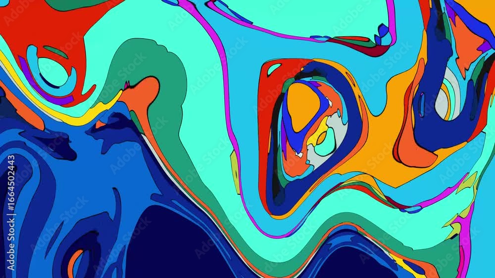 Poster abstract psychedelic brutalism wave blob striped motion curves composition morphing amoeba fluid sha