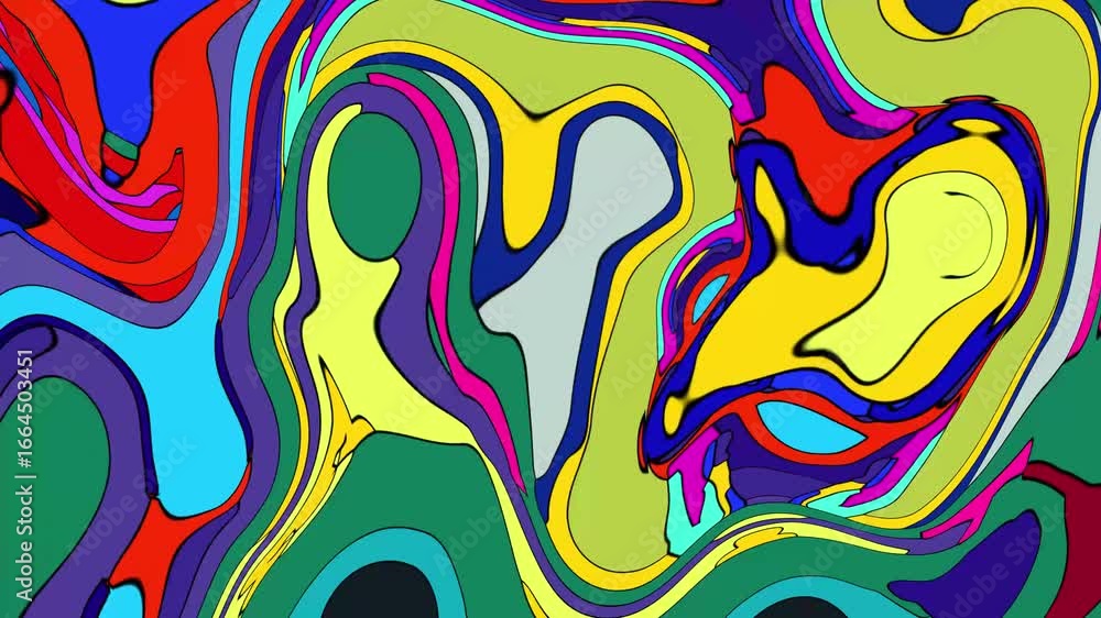Poster abstract psychedelic brutalism wave blob striped motion curves composition morphing amoeba fluid sha