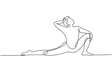 Continuous line drawing of a person in a yoga pose