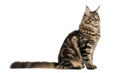 Maine Coon cat full body side view on white: large feline breed.