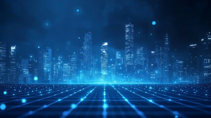 Blue technology future city skyline