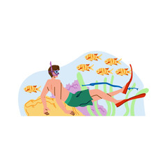 Tourist snorkeling and exploring the coral reef and marine life