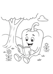 coloring book paprika reading a book under a tree.