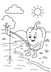 coloring book paprika fishing at the river.