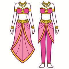 Belly dancer costume with jewelry isolated on white background