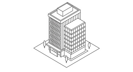 Isometric Line Drawing of Modern Office Building