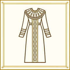 Cleopatra inspired egyptian dress design isolated on white background