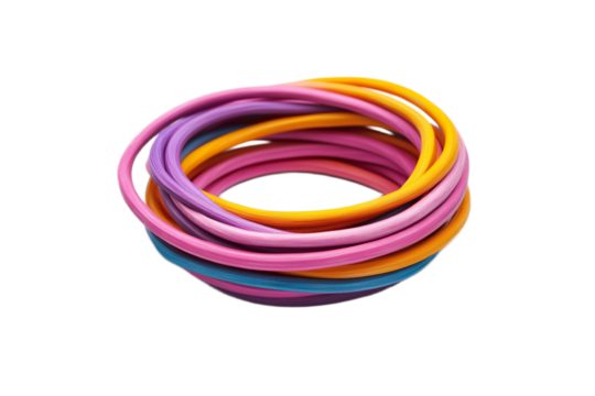 Stack of colorful elastic hair bands on white transparent background