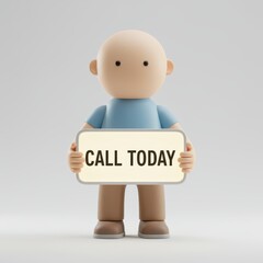Fototapeta premium Call Today Message 3D Icon Character Holding Sign