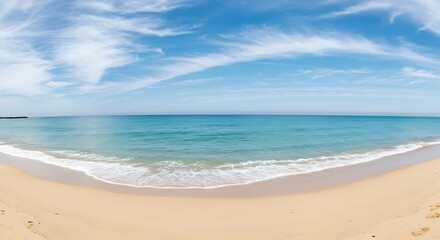 Fototapeta premium Coastal Serenity: A Panoramic Beachscape
