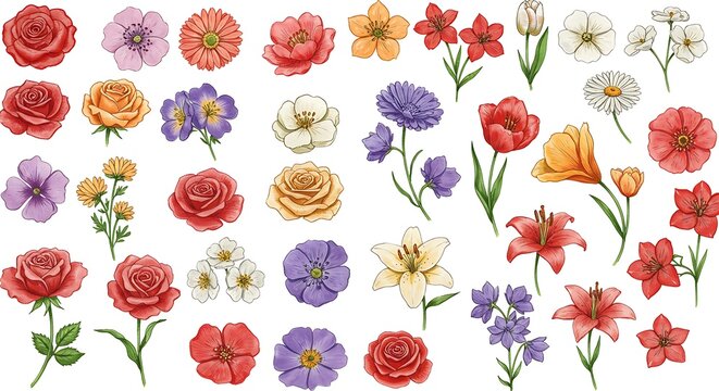 Botanical Watercolor Collection: A Vibrant Bouquet - Powered by Adobe