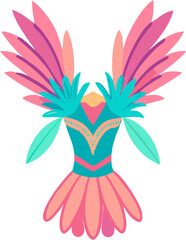 Vibrant carnival samba costume with feathers isolated on white background