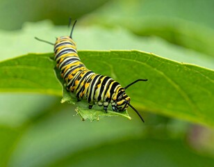 Naklejka premium Monarch caterpillar on leaf