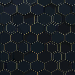 Seamless Pattern, Abstract dark hexagons with golden outlines creating a modern geometric design Stock royalty free