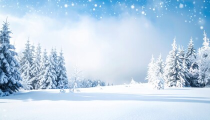 Fototapeta premium A serene winter landscape with snow-covered trees and a tranquil atmosphere, evoking the magic of the season
