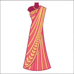 Traditional indian saree fancy dress costume isolated on white background