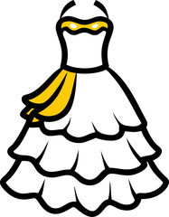 High low hem gown with layered frills isolated on white background