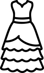 High low hem gown with layered frills isolated on white background