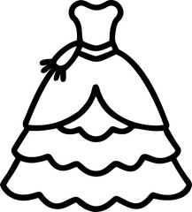 Elegant royal ballroom gown with layered ruffles and glove isolated on white background