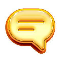 Glossy 3D gold chat bubble icon, symbol for message, comment and communication, 3D render illustration isolated on white background