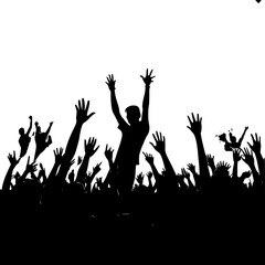Silhouette illustration of a crowd of people with their hands raised in a celebratory manner event scene