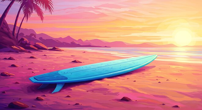 Sunset Surfboard Dreams: Digital Art