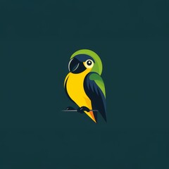 Fototapeta premium Minimalist logo design of a small parrot on a dark background