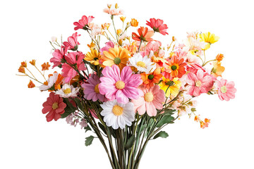 Fototapeta premium Cheerful spring bouquet of daisies and wildflowers on transparent background