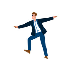 Businessman balancing and maintaining equilibrium with outstretched arms