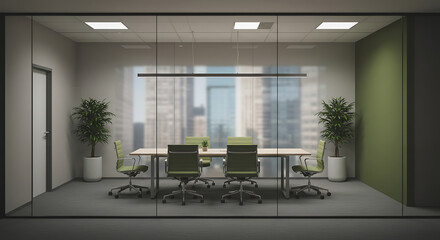 Fototapeta premium Modern Glass-Walled Conference Room Interior