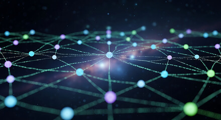 Abstract glowing network of connections and nodes in digital space