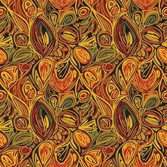 Seamless Pattern, Abstract autumn pattern with leaf shapes in warm earth tone colors vector Stock royalty free