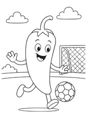 coloring book chili playing soccer near the goalpost.