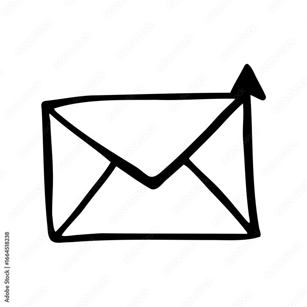 Poster stylized hand drawn envelope with an arrow pointing upward for email send