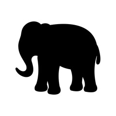 Fototapeta premium Black silhouette of a walking elephant on a white background, icon style