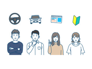 自動車免許証の習得を考える人々のイラスト