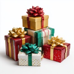 Fototapeta premium Stacked Christmas Presents with Festive Colors , isolated on white background png