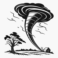 A twisting tornado funnel, silhouette