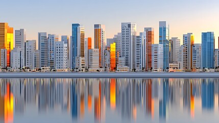 Obraz premium Minimalist Cityscape at Sunset with Volumetric Lighting Effects