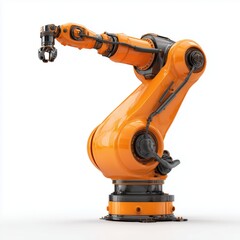 Fototapeta premium Orange Industrial Robot Arm - Advanced Automation , isolated on white background png