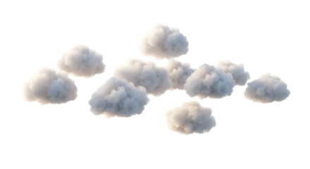 Small soft clouds floating and flying on a white background.