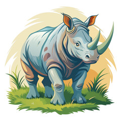 vector illustration of rhino, grazing, watercolor