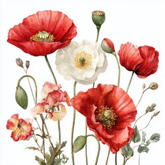 Obraz premium Vibrant Poppy Bouquet Illustration , isolated on white background png
